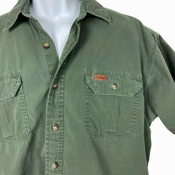 Carhartt Other - Carhartt Workwear Button Shirt Mens Large Green Khaki Short Sleeve